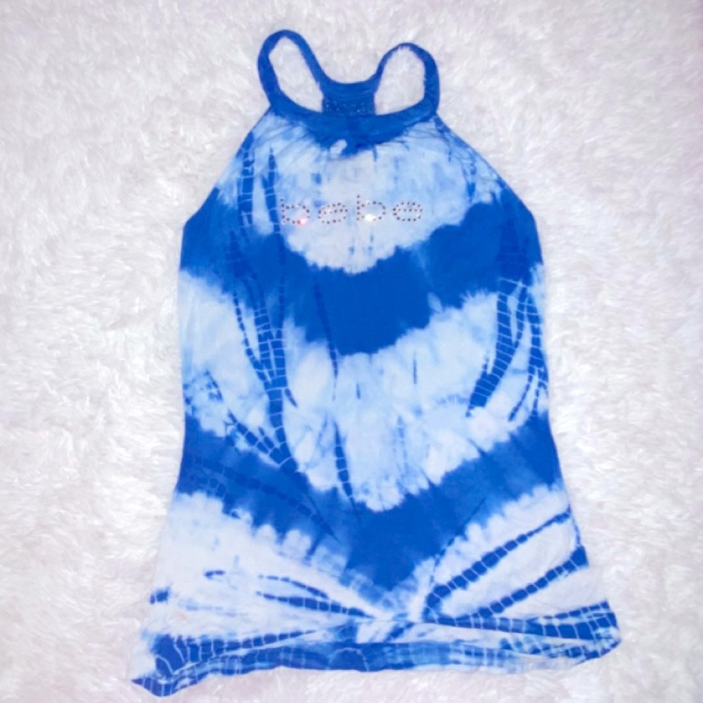 bebe Rhinestone Bedazzled Halter Tie Dye Top